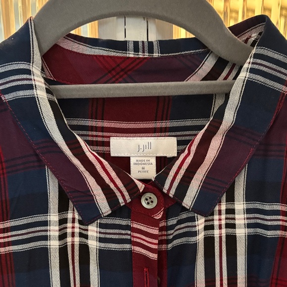 J. Jill Burgundy and Black Checkered Long Sleeve Dress - Picture 3 of 6